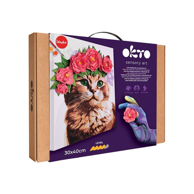 Set pictura si modelare 3D cu argila usoara, 30*40 cm - A Cat in a Flower Crown KRTOK30010