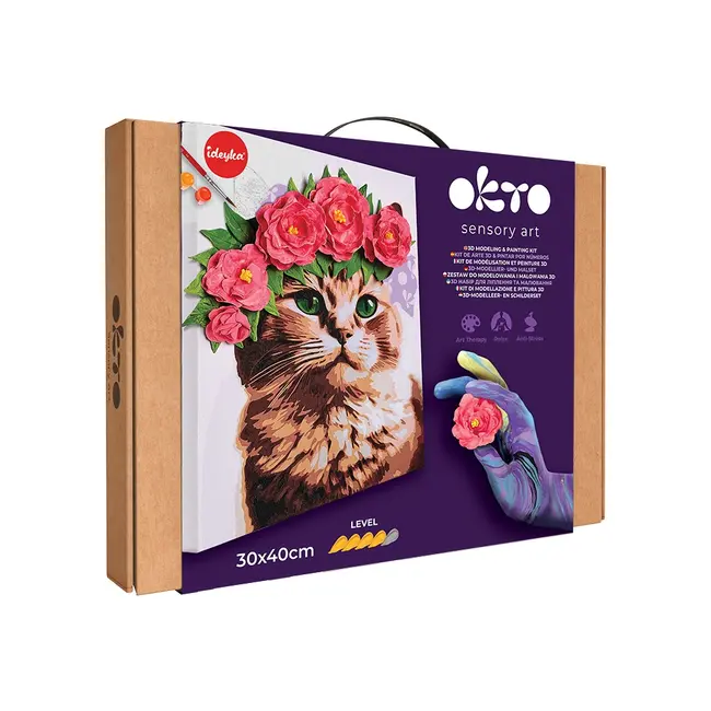 Set pictura si modelare 3D cu argila usoara, 30*40 cm - A Cat in a Flower Crown KRTOK30010