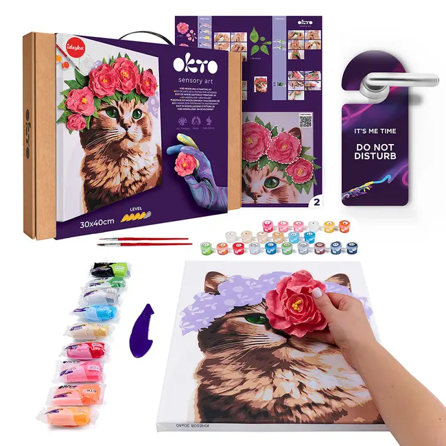 Set pictura si modelare 3D cu argila usoara, 30*40 cm - A Cat in a Flower Crown KRTOK30010