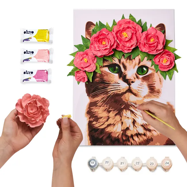 Set pictura si modelare 3D cu argila usoara, 30*40 cm - A Cat in a Flower Crown KRTOK30010
