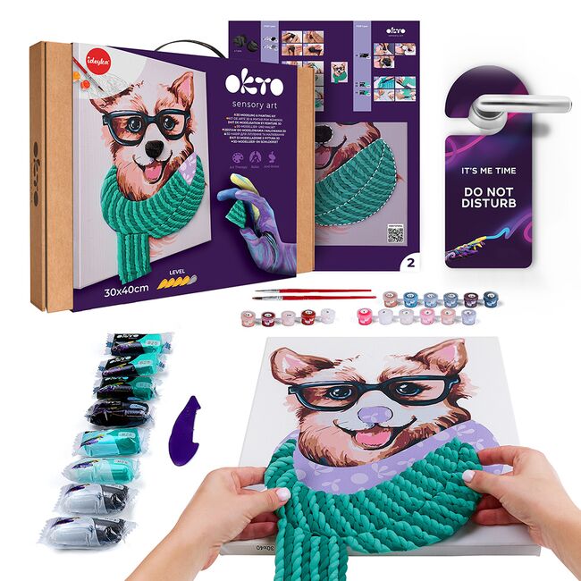 Set pictura si modelare 3D cu argila usoara, 30*40 cm - Fashion Corgi KRTOK30011