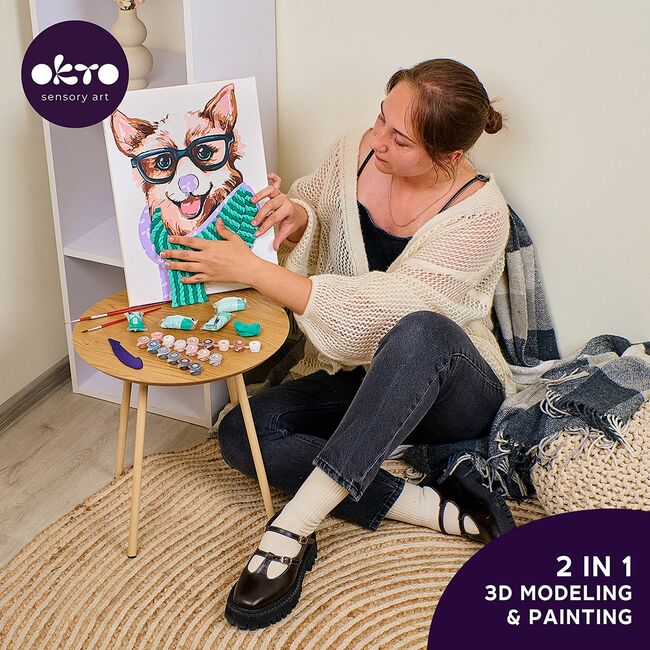 Set pictura si modelare 3D cu argila usoara, 30*40 cm - Fashion Corgi KRTOK30011