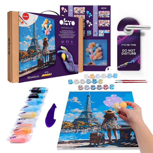 Set pictura si modelare 3D cu argila usoara, 30*40 cm - Greetings from Paris KRTOK30013