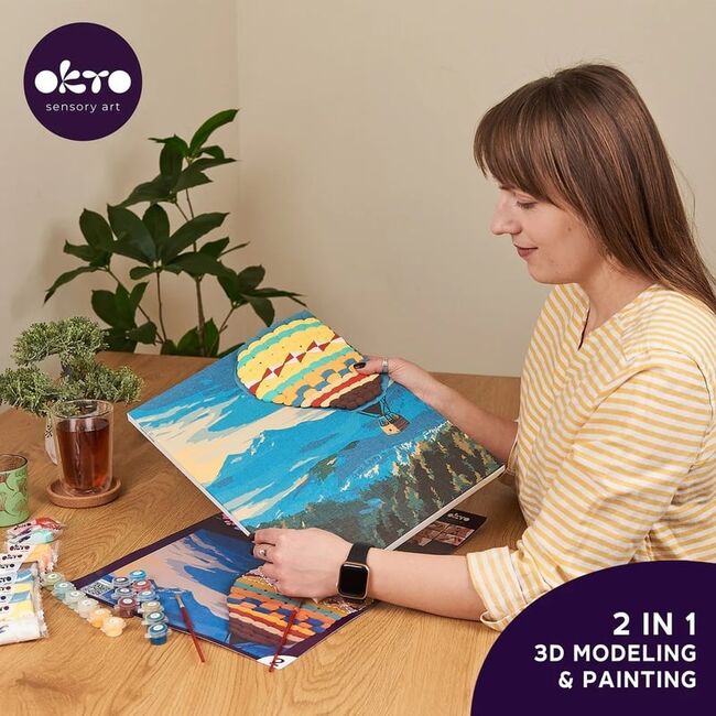 Set pictura si modelare 3D cu argila usoara, 30*40 cm - Hot Air Balloon flight KRTOK30009