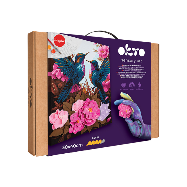 Set pictura si modelare 3D cu argila usoara, 30*40 cm - Hummingbirds in love KRTOK30012