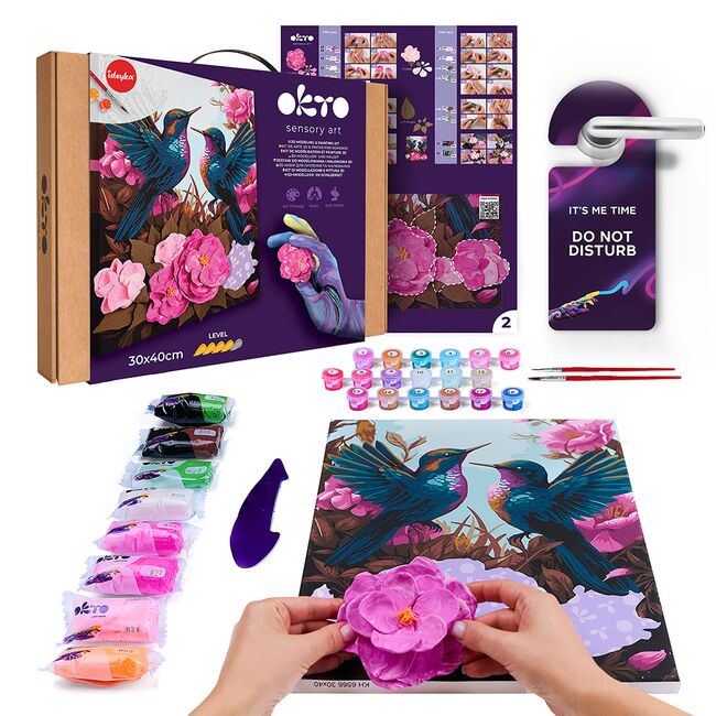 Set pictura si modelare 3D cu argila usoara, 30*40 cm - Hummingbirds in love KRTOK30012