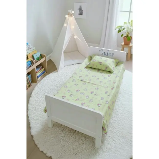 Lenjerie bumbac ranforce pat 3 piese copii 2-12 ani Iepurasi pentru saltele 160x80 cm ASC6427968007126