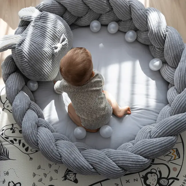 Bumper Impletit Pentru Patut ,   Meowbaby   Aesthetic Ecru, 200 Cm Pjbwkae02