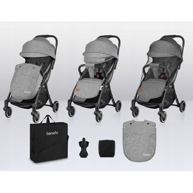 Carucior sport, Lionelo, Julie One, De la nastere, Greutate redusa, Cu accesorii, Cadru din aluminiu, 0-22 kg, Pliere compacta pentru avion, Conform cu standardele europene de securitate EN1888-1 si EN1888-2, Gri BYNLO-JULIE_ONE_STONE_GREY