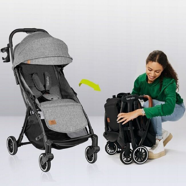 Carucior sport, Lionelo, Julie One, De la nastere, Greutate redusa, Cu accesorii, Cadru din aluminiu, 0-22 kg, Pliere compacta pentru avion, Conform cu standardele europene de securitate EN1888-1 si EN1888-2, Gri BYNLO-JULIE_ONE_STONE_GREY