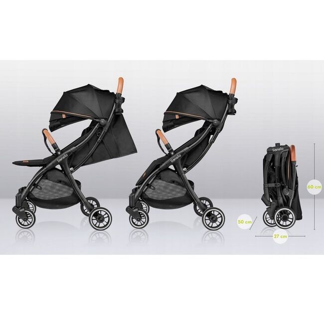 Carucior sport, Lionelo, Julie One, De la nastere, Greutate redusa, Cu accesorii, Cadru din aluminiu, 0-22 kg, Pliere compacta pentru avion, Conform cu standardele europene de securitate EN1888-1 si EN1888-2, Negru BYNLO-JULIE_ONE_BLACK