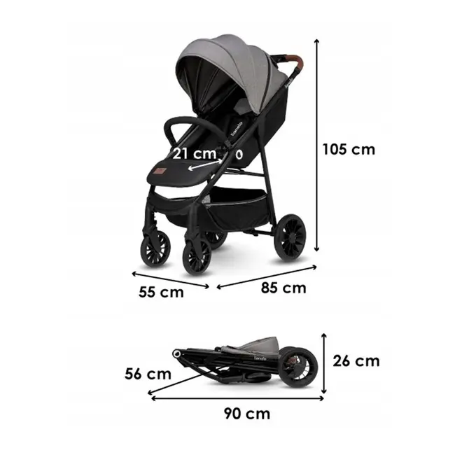 Carucior sport, Lionelo, Zoey, De la nastere, Cu accesorii, Cadru din aluminiu, 0- 15 kg, Conform cu standardul european de securitate EN1888-1, Gri BYNLO-ZOEY_GREY_STONE