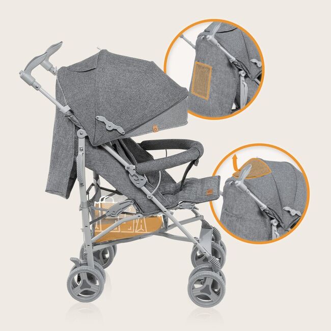 Carucior sport compact, Lionelo, Irma, Spatar reglabil in 4 pozitii, Suport picioare reglabil, Manere rotative, Pliere tip umbrela, 6- 36 luni, Pana la 15 kg, Conform cu EN1888-1:2018, Gri BYNLO-IRMA_GREY/DARKGREY