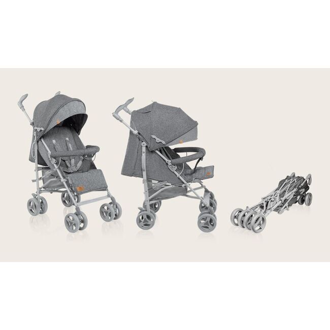 Carucior sport compact, Lionelo, Irma, Spatar reglabil in 4 pozitii, Suport picioare reglabil, Manere rotative, Pliere tip umbrela, 6- 36 luni, Pana la 15 kg, Conform cu EN1888-1:2018, Gri BYNLO-IRMA_GREY/DARKGREY