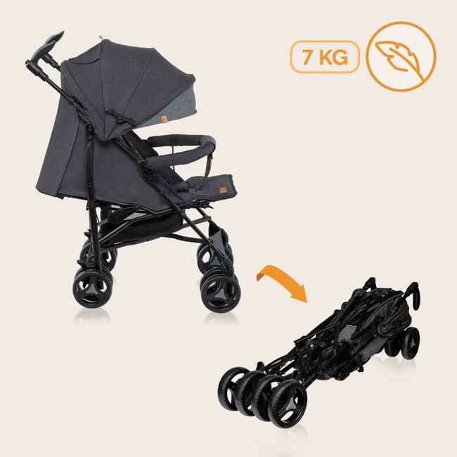 Carucior sport compact, Lionelo, Irma, Spatar reglabil in 4 pozitii, Suport picioare reglabil, Manere rotative, Pliere tip umbrela, 6- 36 luni, Pana la 15 kg, Conform cu EN1888-1:2018, Gri/Negru BYNLO-IRMA_BLACK/DARKGREY