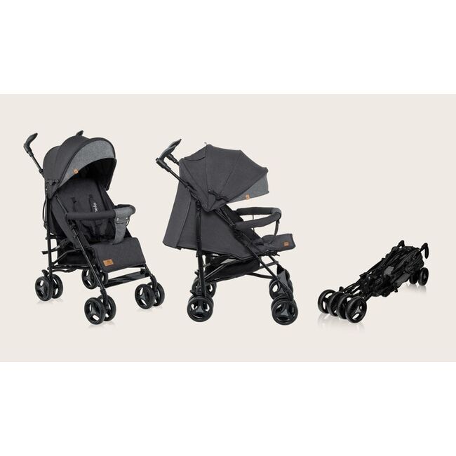 Carucior sport compact, Lionelo, Irma, Spatar reglabil in 4 pozitii, Suport picioare reglabil, Manere rotative, Pliere tip umbrela, 6- 36 luni, Pana la 15 kg, Conform cu EN1888-1:2018, Gri/Negru BYNLO-IRMA_BLACK/DARKGREY