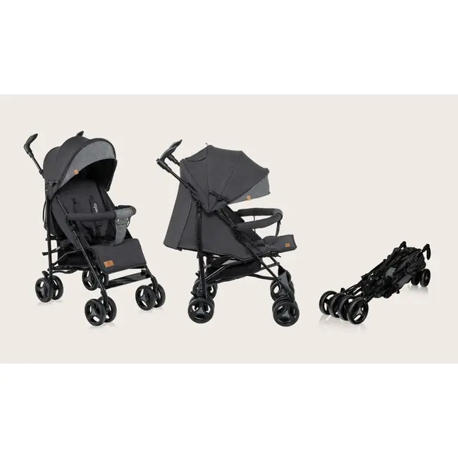 Carucior sport compact, Lionelo, Irma, Spatar reglabil in 4 pozitii, Suport picioare reglabil, Manere rotative, Pliere tip umbrela, 6- 36 luni, Pana la 15 kg, Conform cu EN1888-1:2018, Gri/Negru BYNLO-IRMA_BLACK/DARKGREY