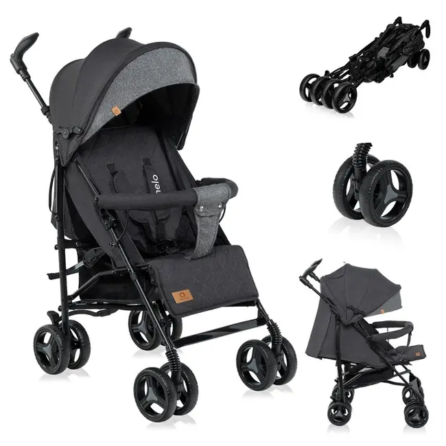 Carucior sport compact, Lionelo, Irma, Spatar reglabil in 4 pozitii, Suport picioare reglabil, Manere rotative, Pliere tip umbrela, 6- 36 luni, Pana la 15 kg, Conform cu EN1888-1:2018, Gri/Negru BYNLO-IRMA_BLACK/DARKGREY