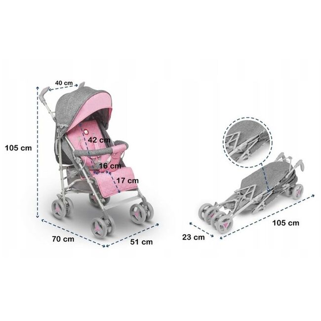 Carucior sport compact, Lionelo, Irma, Spatar reglabil in 4 pozitii, Suport picioare reglabil, Manere rotative, Pliere tip umbrela, 6- 36 luni, Pana la 15 kg, Conform cu EN1888-1:2018, Roz BYNLO-IRMA_PINK