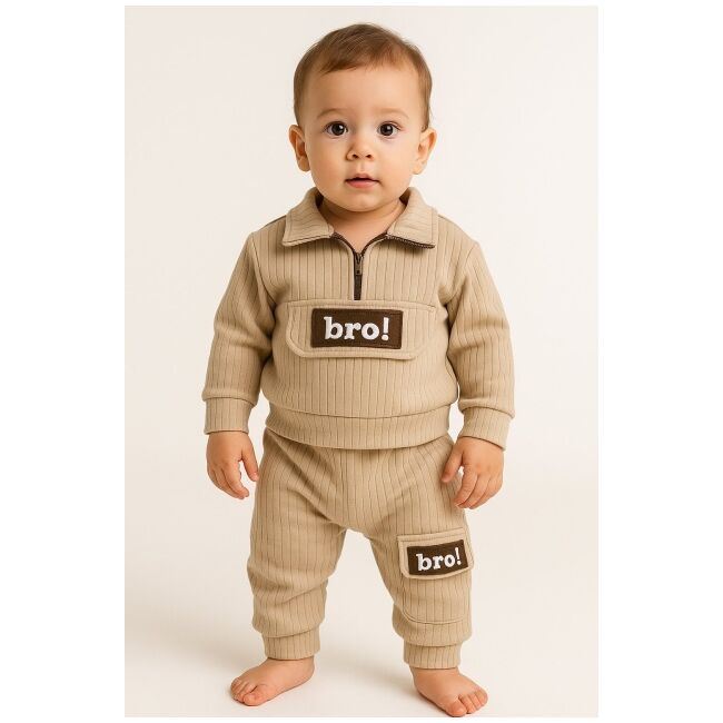 Costum din bumbac 100% pentru bebeluși - bro brown bbl16
