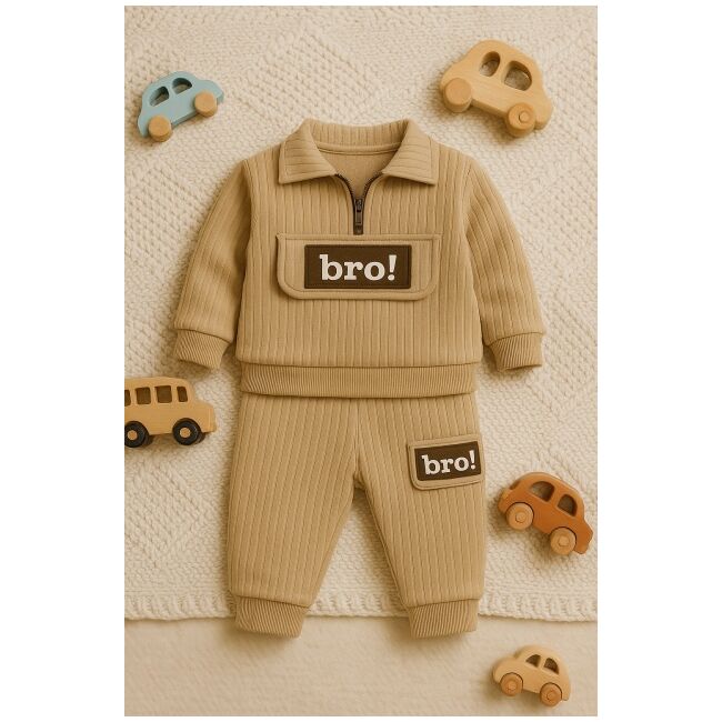 Costum din bumbac 100% pentru bebeluși - bro brown bbl16