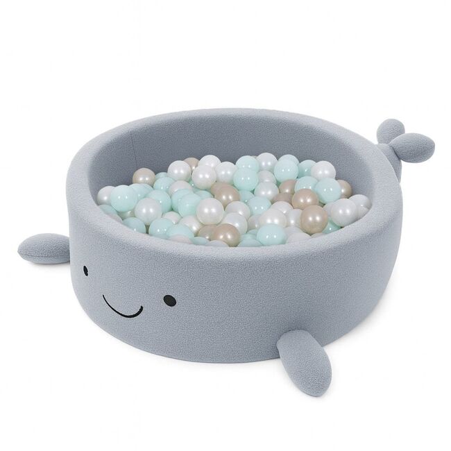 Piscina Cu Bile Boucle Pentru Copii Meowbaby   Balena,   Dusty Ice Blue, Fara Bile, Material Certificat Oeko-tex Pjbmbsbawlr21190