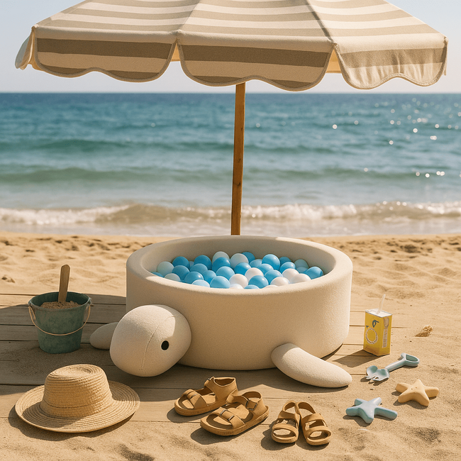 Piscina Cu Bile Boucle Pentru Copii Meowbaby   Turtle ,   Cheesecake Cream Beige, Fara Bile, Material Certificat Oeko-tex Pjbmbobaz240ie