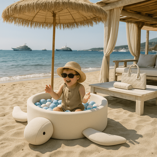 Piscina Cu Bile Boucle Pentru Copii Meowbaby   Turtle ,   Cheesecake Cream Beige, Fara Bile, Material Certificat Oeko-tex Pjbmbobaz240ie