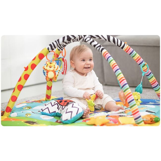 Salteluta interactiva, Lionelo, Anika, Cu jucarii, Oglinda, Perna, Conform cu standardul european de securitate EN71, Multicolor BYNLO-ANIKA_PLUS_BLUE/YELLOW