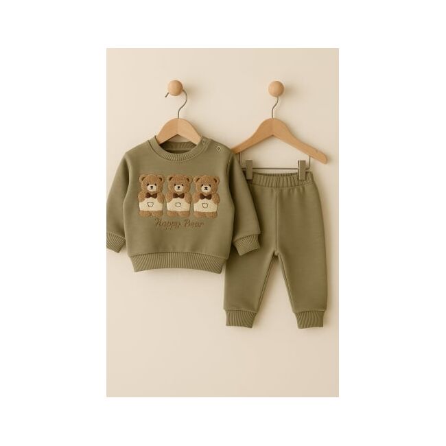 Set hanorac cu trei ursuleti si pantaloni pentru bebelusi bbl4