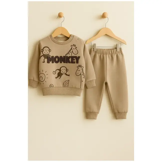 Set hanorac si pantaloni bebelusi din bumbac &ndash; monkey bbl6