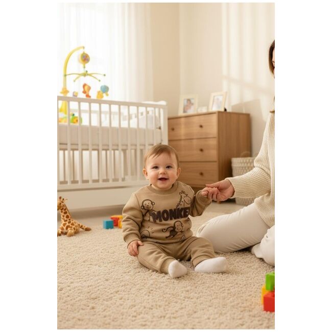 Set hanorac si pantaloni bebelusi din bumbac – monkey bbl6