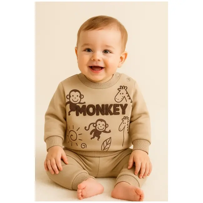 Set hanorac si pantaloni bebelusi din bumbac &ndash; monkey bbl6