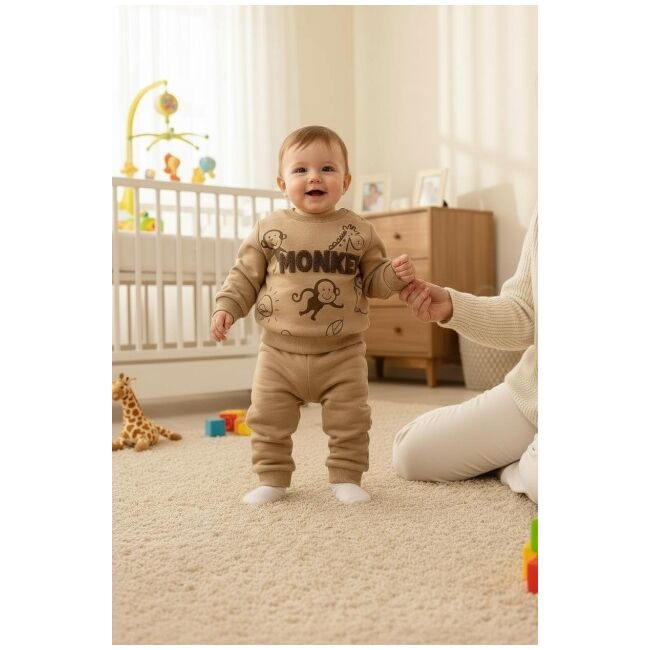 Set hanorac si pantaloni bebelusi din bumbac – monkey bbl6