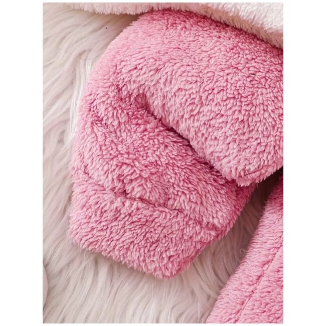Set pufos si calduros bebelusi cu iepuras – bluza cu gluga + pantaloni roz mbtu134