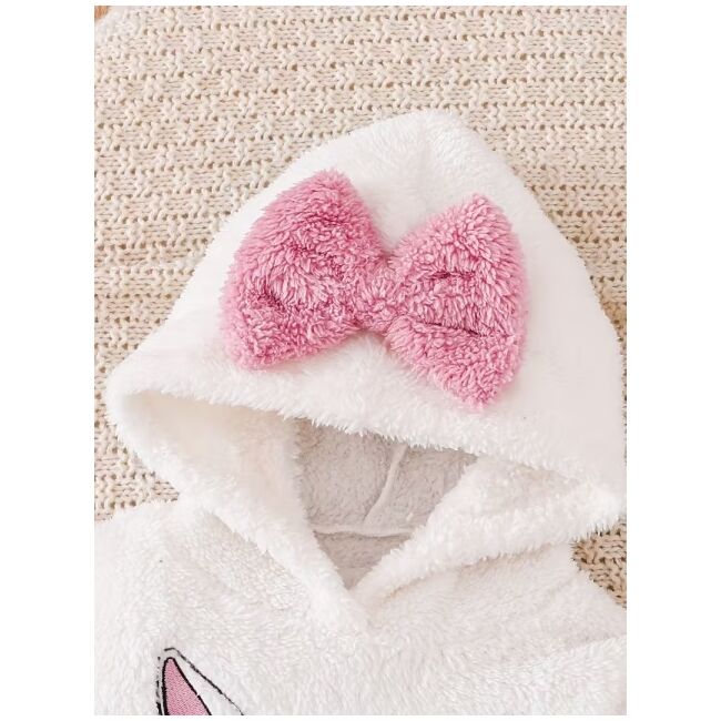 Set pufos si calduros bebelusi cu iepuras – bluza cu gluga + pantaloni roz mbtu134