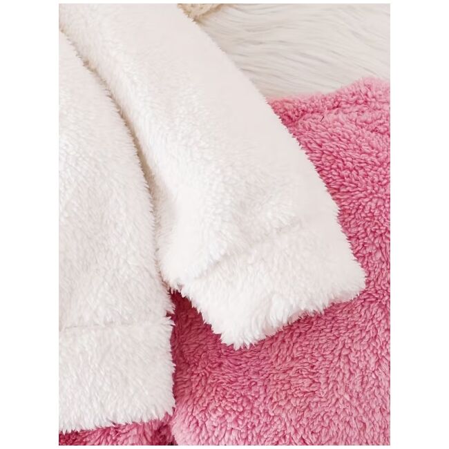 Set pufos si calduros bebelusi cu iepuras – bluza cu gluga + pantaloni roz mbtu134