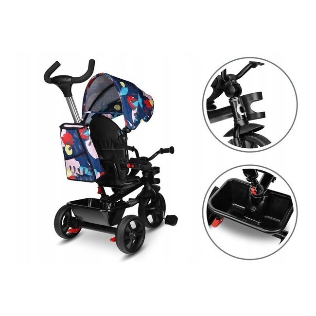 Tricicleta copii, Lionelo, Haari, Ultrapliabila, Multifunctionala, Suport picioare, Control al directiei, Scaun reversibil, Rotire 360 grade, Conform cu standardul european de securitate EN71, Albastru BYNLO-HAARI_BLUE_NAVY