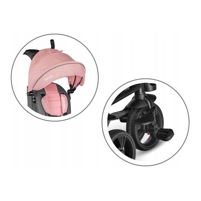 Tricicleta copii, Lionelo, Haari, Ultrapliabila, Multifunctionala, Suport picioare, Control al directiei, Scaun reversibil, Rotire 360 grade, Conform cu standardul european de securitate EN71, Bubblegum BYNLO-HAARI_BUBBLEGUM