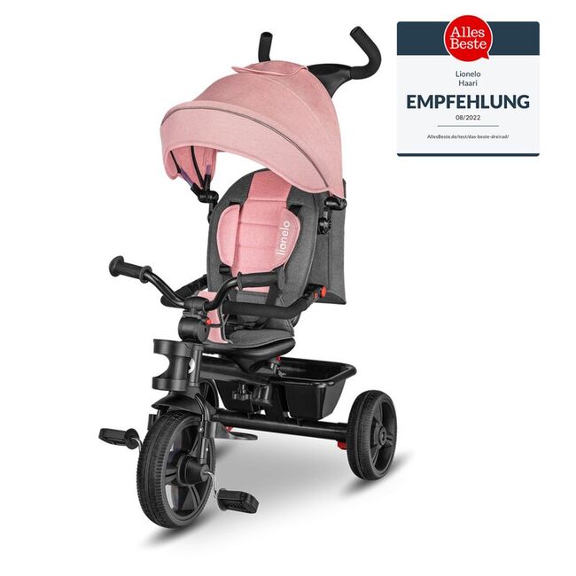 Tricicleta copii, Lionelo, Haari, Ultrapliabila, Multifunctionala, Suport picioare, Control al directiei, Scaun reversibil, Rotire 360 grade, Conform cu standardul european de securitate EN71, Bubblegum BYNLO-HAARI_BUBBLEGUM