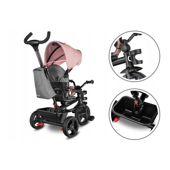 Tricicleta copii, Lionelo, Haari, Ultrapliabila, Multifunctionala, Suport picioare, Control al directiei, Scaun reversibil, Rotire 360 grade, Conform cu standardul european de securitate EN71, Bubblegum BYNLO-HAARI_BUBBLEGUM