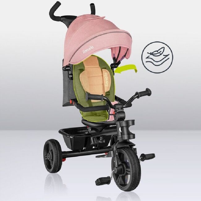 Tricicleta copii, Lionelo, Haari, Ultrapliabila, Multifunctionala, Suport picioare, Control al directiei, Scaun reversibil, Rotire 360 grade, Conform cu standardul european de securitate EN71, Bubblegum BYNLO-HAARI_BUBBLEGUM