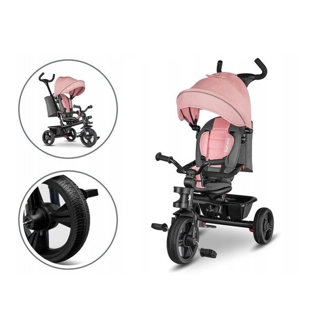 Tricicleta copii, Lionelo, Haari, Ultrapliabila, Multifunctionala, Suport picioare, Control al directiei, Scaun reversibil, Rotire 360 grade, Conform cu standardul european de securitate EN71, Bubblegum BYNLO-HAARI_BUBBLEGUM