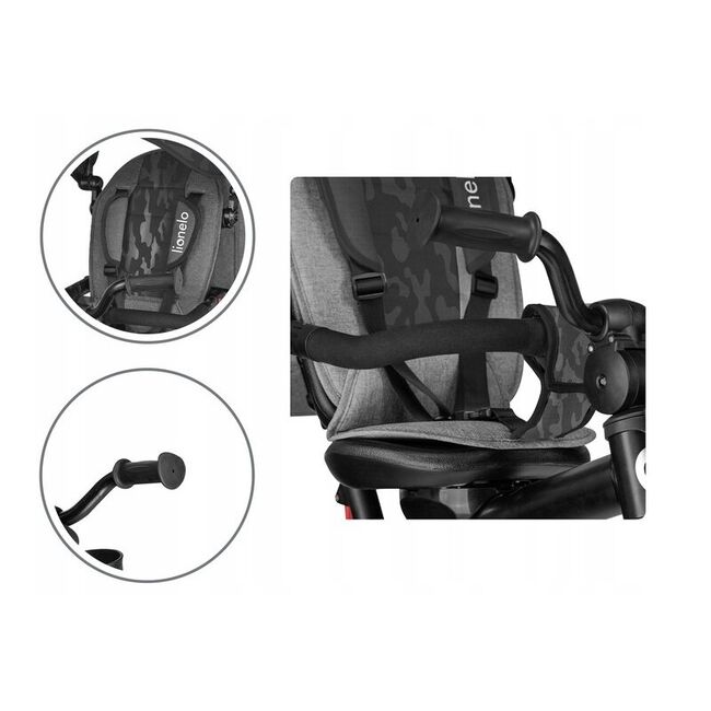 Tricicleta copii, Lionelo, Haari, Ultrapliabila, Multifunctionala, Suport picioare, Control al directiei, Scaun reversibil, Rotire 360 grade, Conform cu standardul european de securitate EN71, Gri BYNLO-HAARI_STONE_GREY