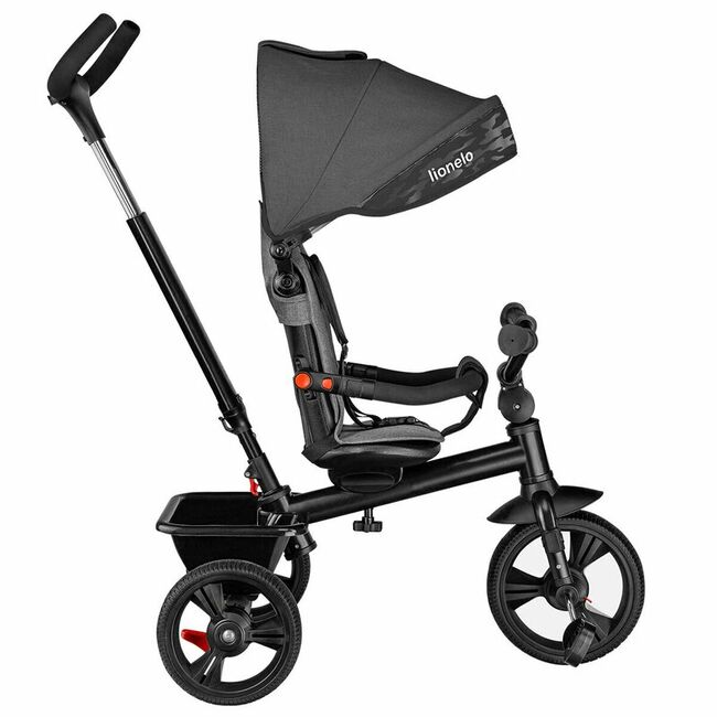 Tricicleta copii, Lionelo, Haari, Ultrapliabila, Multifunctionala, Suport picioare, Control al directiei, Scaun reversibil, Rotire 360 grade, Conform cu standardul european de securitate EN71, Gri BYNLO-HAARI_STONE_GREY