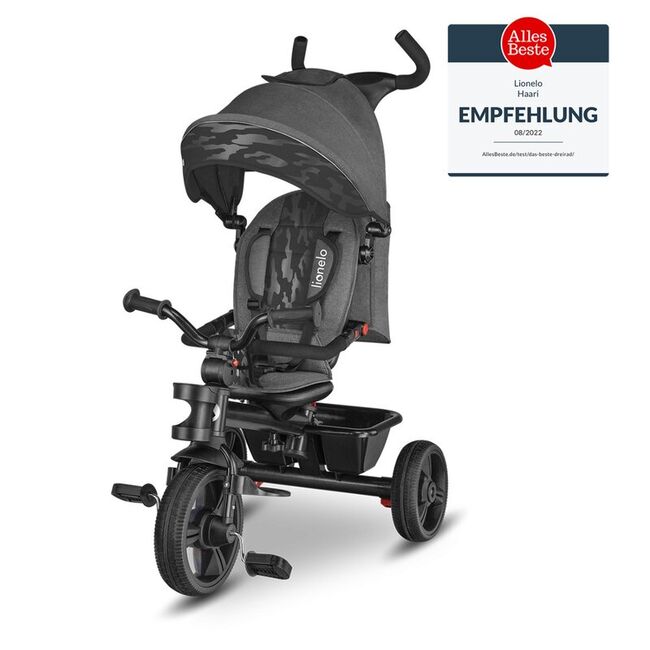 Tricicleta copii, Lionelo, Haari, Ultrapliabila, Multifunctionala, Suport picioare, Control al directiei, Scaun reversibil, Rotire 360 grade, Conform cu standardul european de securitate EN71, Gri BYNLO-HAARI_STONE_GREY