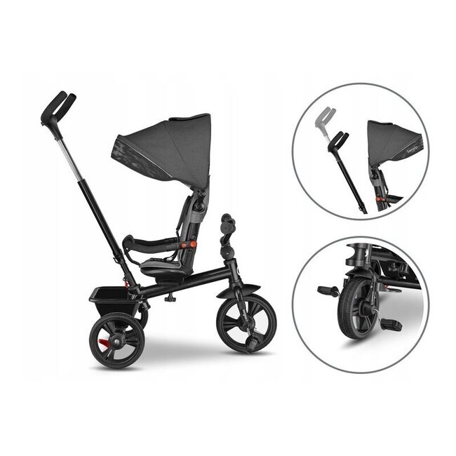 Tricicleta copii, Lionelo, Haari, Ultrapliabila, Multifunctionala, Suport picioare, Control al directiei, Scaun reversibil, Rotire 360 grade, Conform cu standardul european de securitate EN71, Gri BYNLO-HAARI_STONE_GREY