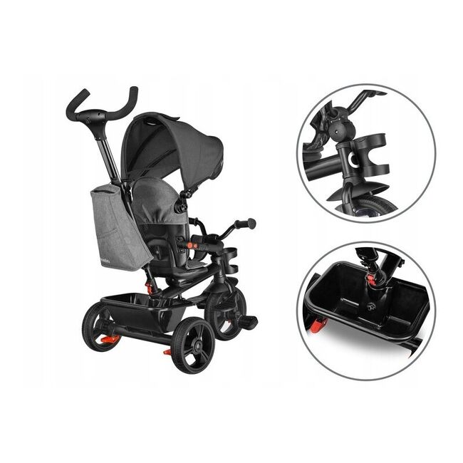 Tricicleta copii, Lionelo, Haari, Ultrapliabila, Multifunctionala, Suport picioare, Control al directiei, Scaun reversibil, Rotire 360 grade, Conform cu standardul european de securitate EN71, Gri BYNLO-HAARI_STONE_GREY