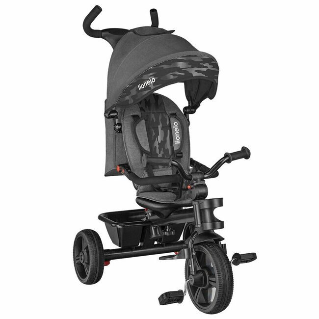 Tricicleta copii, Lionelo, Haari, Ultrapliabila, Multifunctionala, Suport picioare, Control al directiei, Scaun reversibil, Rotire 360 grade, Conform cu standardul european de securitate EN71, Gri BYNLO-HAARI_STONE_GREY