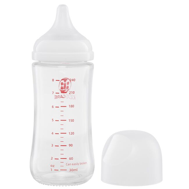 Biberon din sticla borosilicat 240 ml KidsCare cu tetina din silicon SUPKC-MBS240